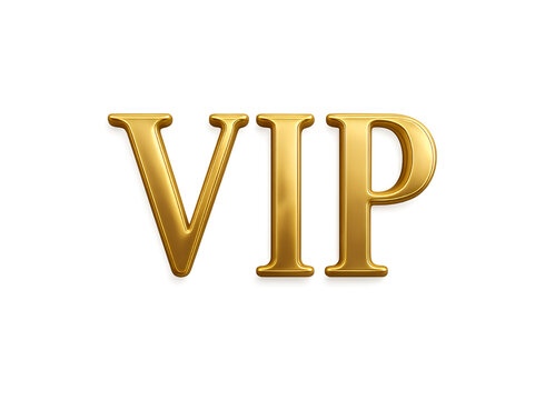 Golden vip letters illuminated with a luxurious metallic sheen representing exclusivity and special access isolated on transparent background