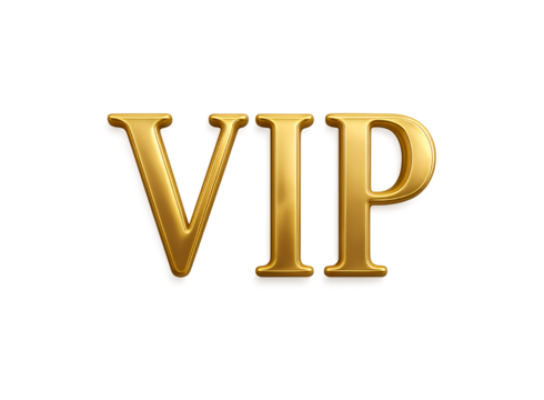 Golden vip letters illuminated with a luxurious metallic sheen representing exclusivity and special access isolated on transparent background