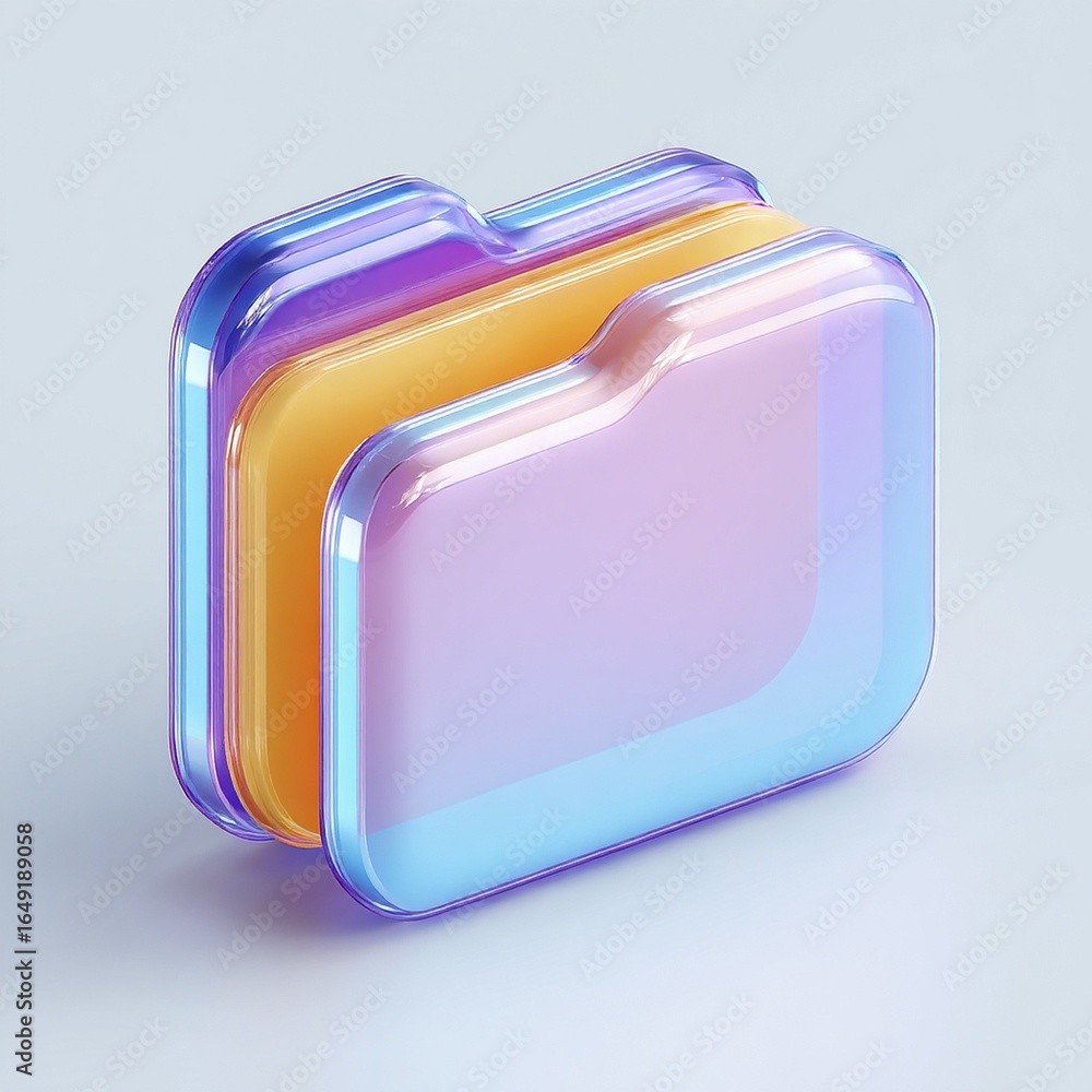 Poster 3d file folder icon indicating data. glossy shine with glass effect