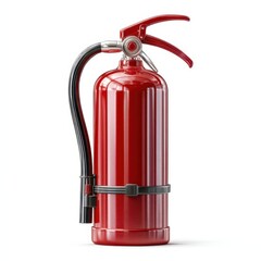 Obraz premium A shiny red fire extinguisher with a black hose and metal handle, designed for putting out fires safely.