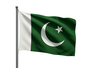 Waving flag of pakistan with a prominent crescent moon and star representing national pride and identity isolated on transparent background