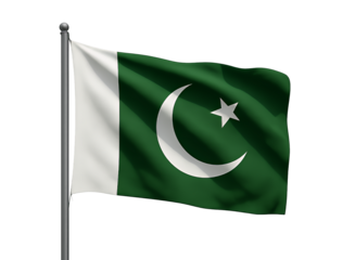 Waving flag of pakistan with a prominent crescent moon and star representing national pride and identity isolated on transparent background