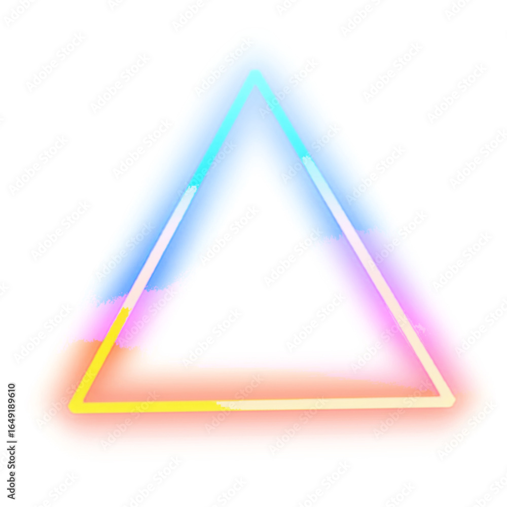 Poster vibrant glowing neon triangle shape with a colorful gradient isolated on transparent background