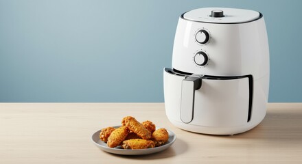 Cooking crispy chicken wings kitchen counter food photography indoor setting close-up air fryer concept
