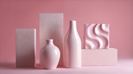 Still life pink and white sculptural objects on background for minimalist abstract product photography branding modern lifestyle visual design