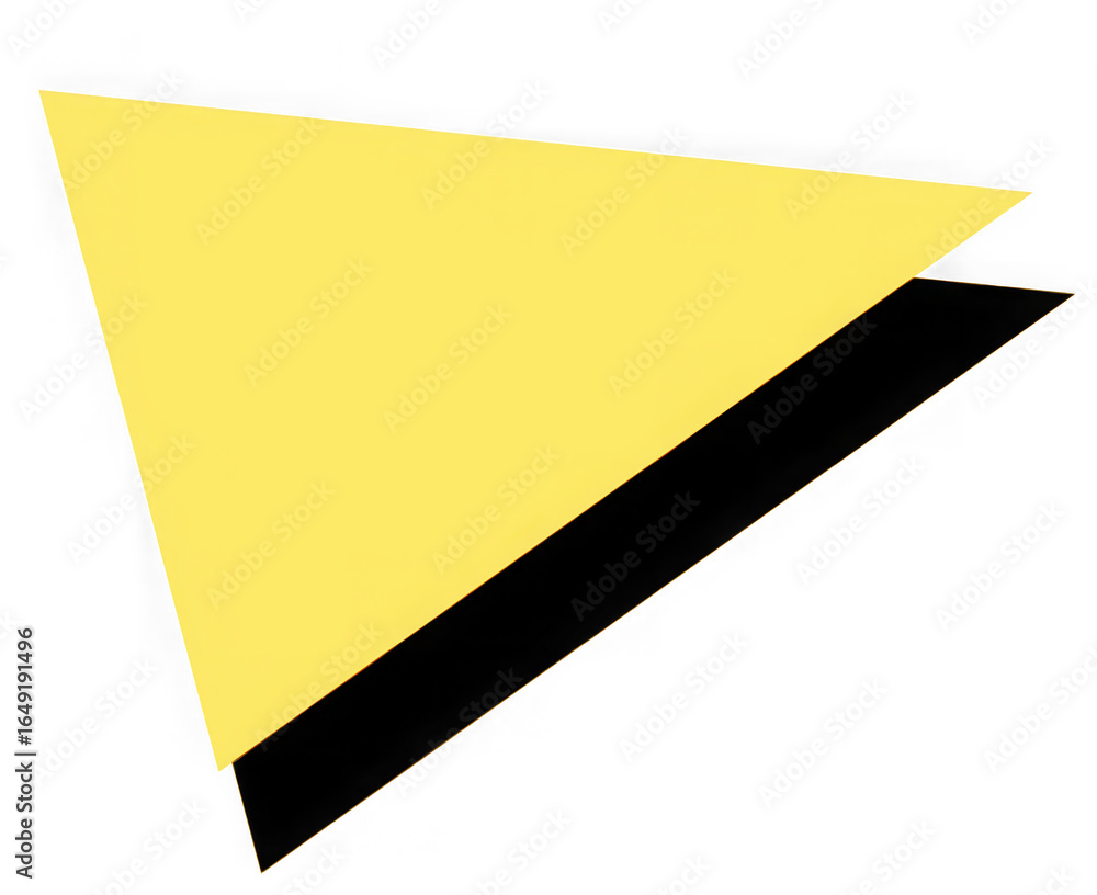 Poster a bright yellow geometric triangle shape casting a subtle shadow isolated on transparent background