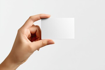 Obraz premium A hand holds a blank business card against a plain background
