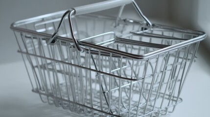 Empty metal shopping basket isolated on clean background for ecommerce retail buying online commerce delivery product marketing photography