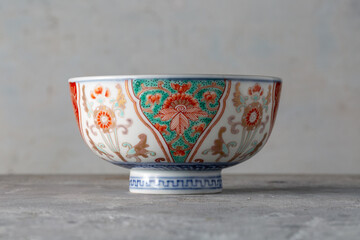 Imari-yaki Pomegranate Motif Iro-e Tea Bowl Japanese Porcelain Saga Meiji Era