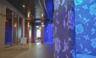 Rain shower inside thermal suite spa wellness area onboard luxury cruiseship cruise ship liner with...