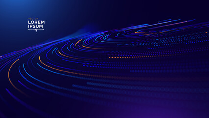 High Speed Light Particles Internet Data Background. Digital Road Fast Speed Internet Broadband Data Flow Concept. Light Arc Turn Twist Bend Effect. Vector Illustration.