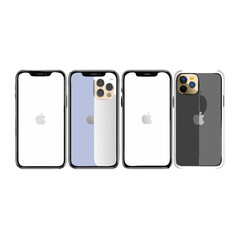 VINNITSA, UKRAINE - JANUARY 25, 2021: Mockup Iphone 10, 10s, 11, 11pro, and new iphone 12, 12pro, 12 mini. Mock up screen iphone. Vector illustration

