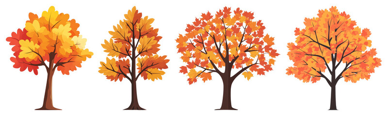 PNG Vibrant autumn trees illustration, element set on transparent background