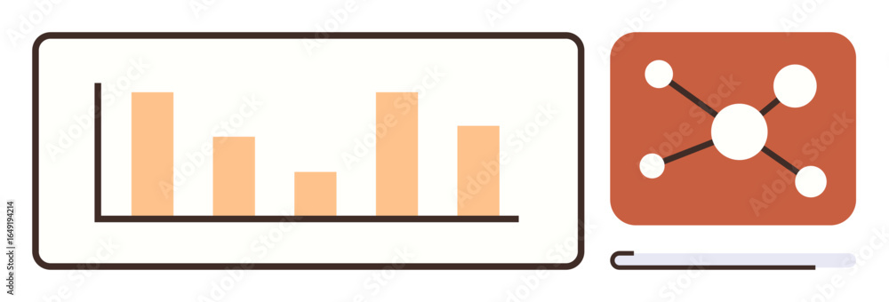Poster bar chart representing data analysis and red network diagram showing connectivity. ideal for data sc