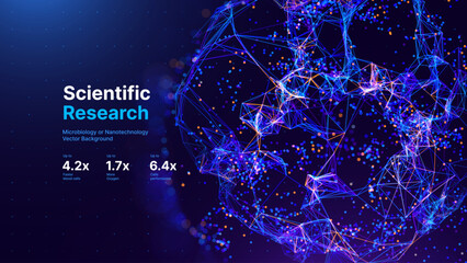 Biology Cell Scientific Medical Research Background. Science Blue Cells Backdrop with Depth of Field Blur Particles Effect. Futuristic Plant Microbiology. Blue Virus Cells Vector Illustration.