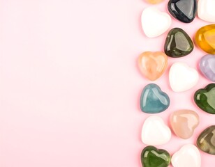 Obraz premium Heart-shaped stones arranged on a pastel pink background
