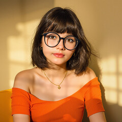 A portrait of a youthful character set against a serene1