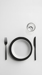 Minimalist Black and White Table Setting with Glass, Top View
