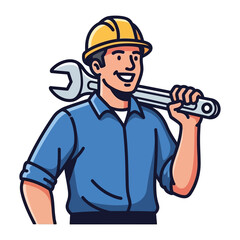 Smiling Mechanic with Wrench: a skilled mechanic, the emblem of precision and expertise, carries a large wrench over their shoulder, a symbol of their ability to tackle any challenge.