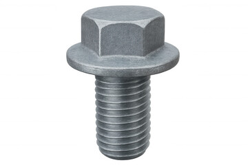 Metallic flange bolt displaying industrial precision against clean transparent backdrop
