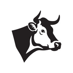  Silhouette of a cow's head with a clean, solid white background. 