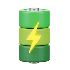 Energy and power concept with a fully charged battery showing high performance and efficiency