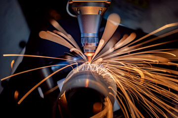 CNC Laser and gas cutting of metal, modern industrial technology.