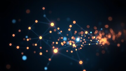 Glowing nodes form abstract data visualization on dark background, conveying futuristic technology concept.