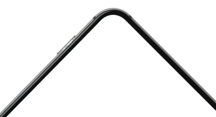 Close-up of a bent smartphone, showing the curve and sleek design against a plain white background.