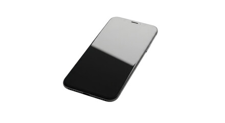 A sleek black smartphone with a reflective off-screen, showing a diagonal light reflection, isolated on a white background.