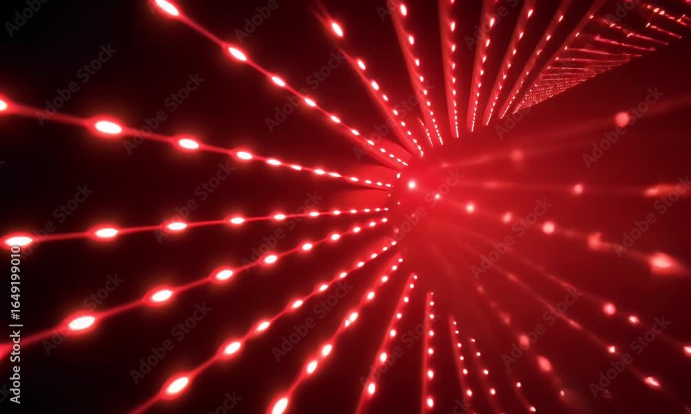 Aufkleber red led lights on the wall, red light dots arranged in lines with a red background, close-up of a di