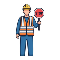 Workman with Stop Sign: A construction worker holding a vibrant red stop sign, a symbol of safety and caution, as he stands ready at the construction site.