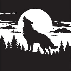 Silhouette stylized wolf in a howling posture, facing left and upward.