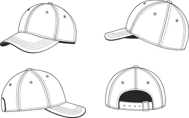 Technical flat sketch vector set of women's jogger pants and high-waist trousers for fashion design, garment production, and tech pack templates.