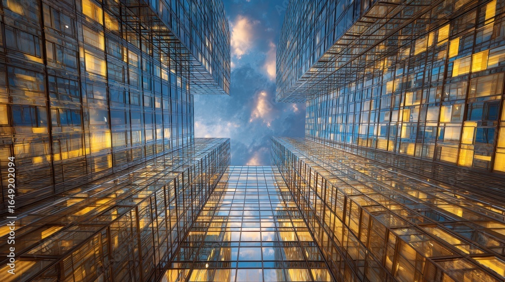 Poster a breathtaking perspective of a futuristic cityscape at night, showcasing towering structures with v