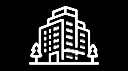 Minimalistic building icon with clear lines, perfect for urban planning, construction projects, and real estate advertisements in digital and print formats.