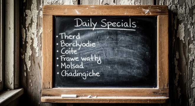 Daily Specials" chalkboard hangs on worn wall, window nearby