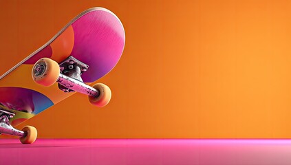 Vibrant skateboard poised mid-air