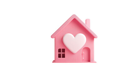 Charming pink house with white heart detail, lovely design on transparent background