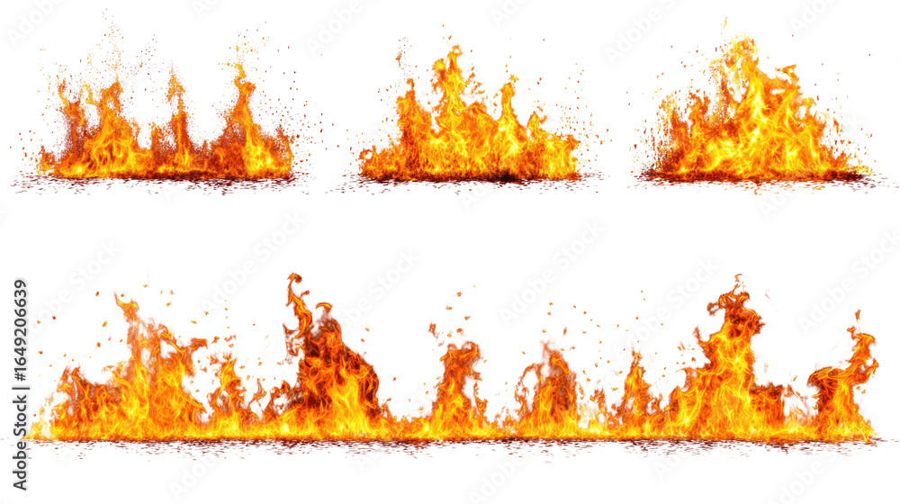 Poster set of dynamic flame graphics, suitable for various design projects.