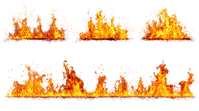 Set of dynamic flame graphics, suitable for various design projects.