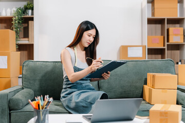 Woman start up online seller owner at workplace.