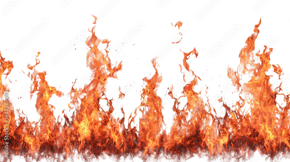 Poster flames on a white isolated background, creating a dynamic and fiery visual effect.