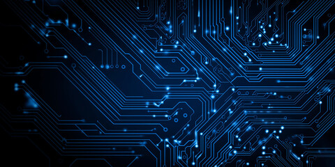 Blue digital circuit board lines with glowing technology pattern
