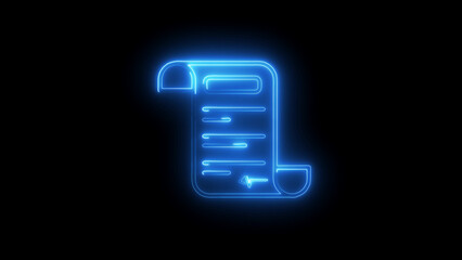 Blue Neon Scroll Icon on Black Background document