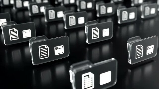 Numerous digital files in folders, digital data storage concept