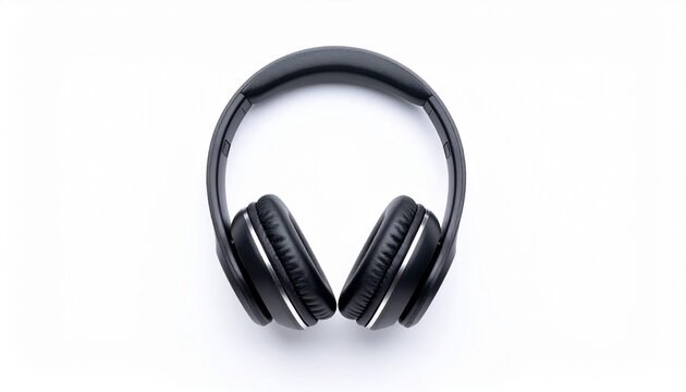 Modern black over-ear headphones for an immersive audio experience, isolated on a white background. A stylish gadget for music lovers and personal entertainment.