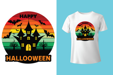 Happy Halloween typography with bats and pumpkin. Halloween t shirt design. vector illustration.