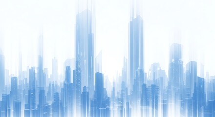 Fototapeta premium Abstract blue cityscape skyline with modern skyscrapers, representing urban development and futuristic architecture
