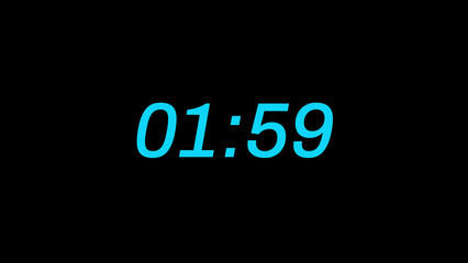 Cyan Digital Timer Displaying 01:59 on Black Background